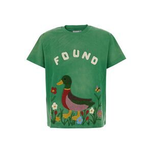 Found Men Green Crew Neck T-Shirt With Maxi Print On The Front In Cotton For Men